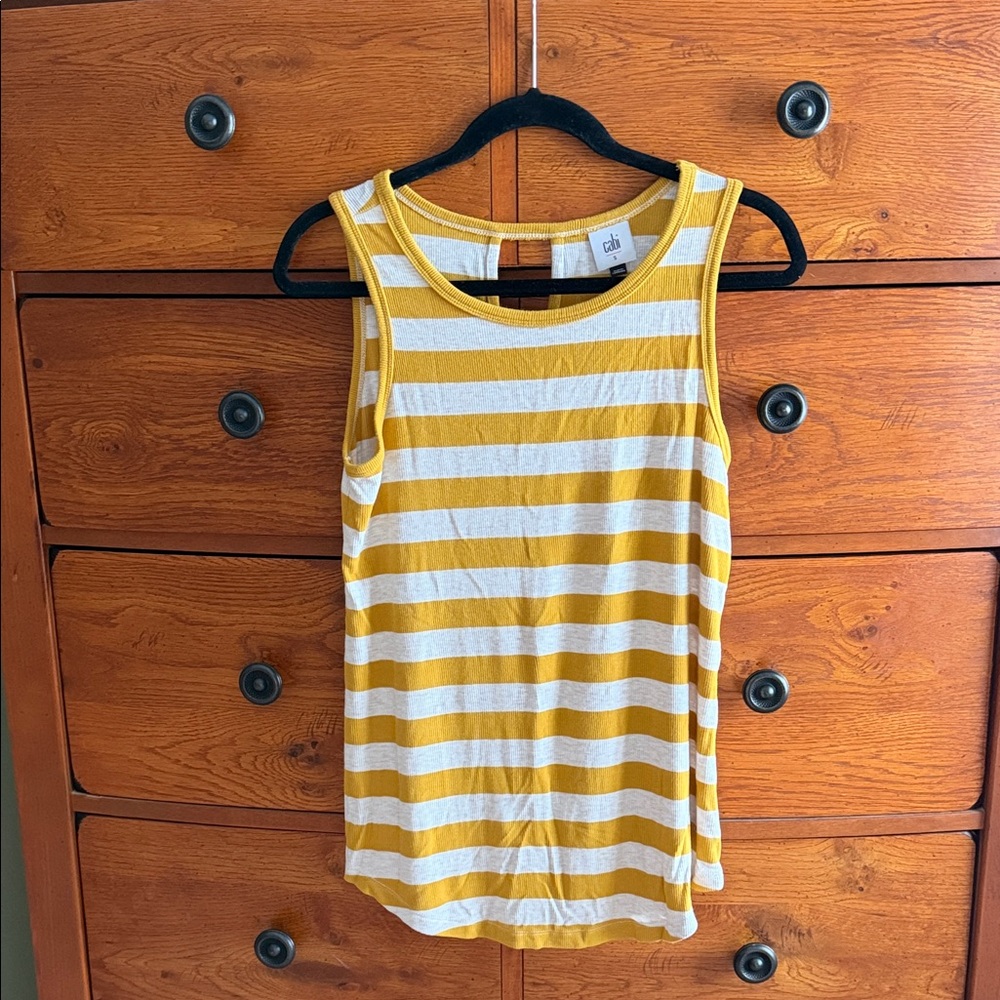 CAbi Yellow and White Striped Tank Top